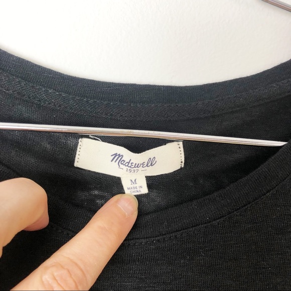 Madewell black linen T-shirt with decoration SZ M - Picture 4 of 7